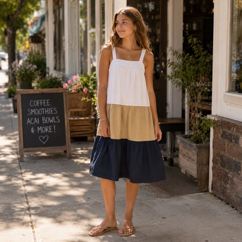 Anthropologie Colorblock Tiered Sundress 100% Cotton Sz XS Summer Essential